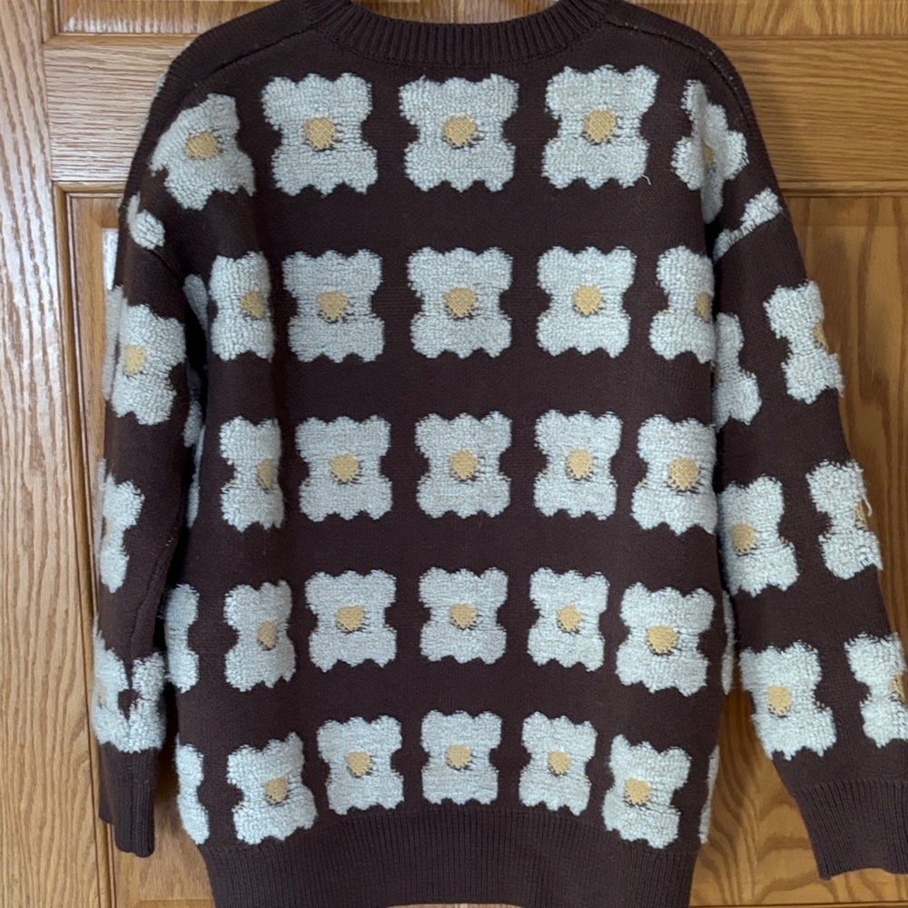 NWT Sadie & Sage Brown Floral Crew Neck Sweater - Picture 4 of 5